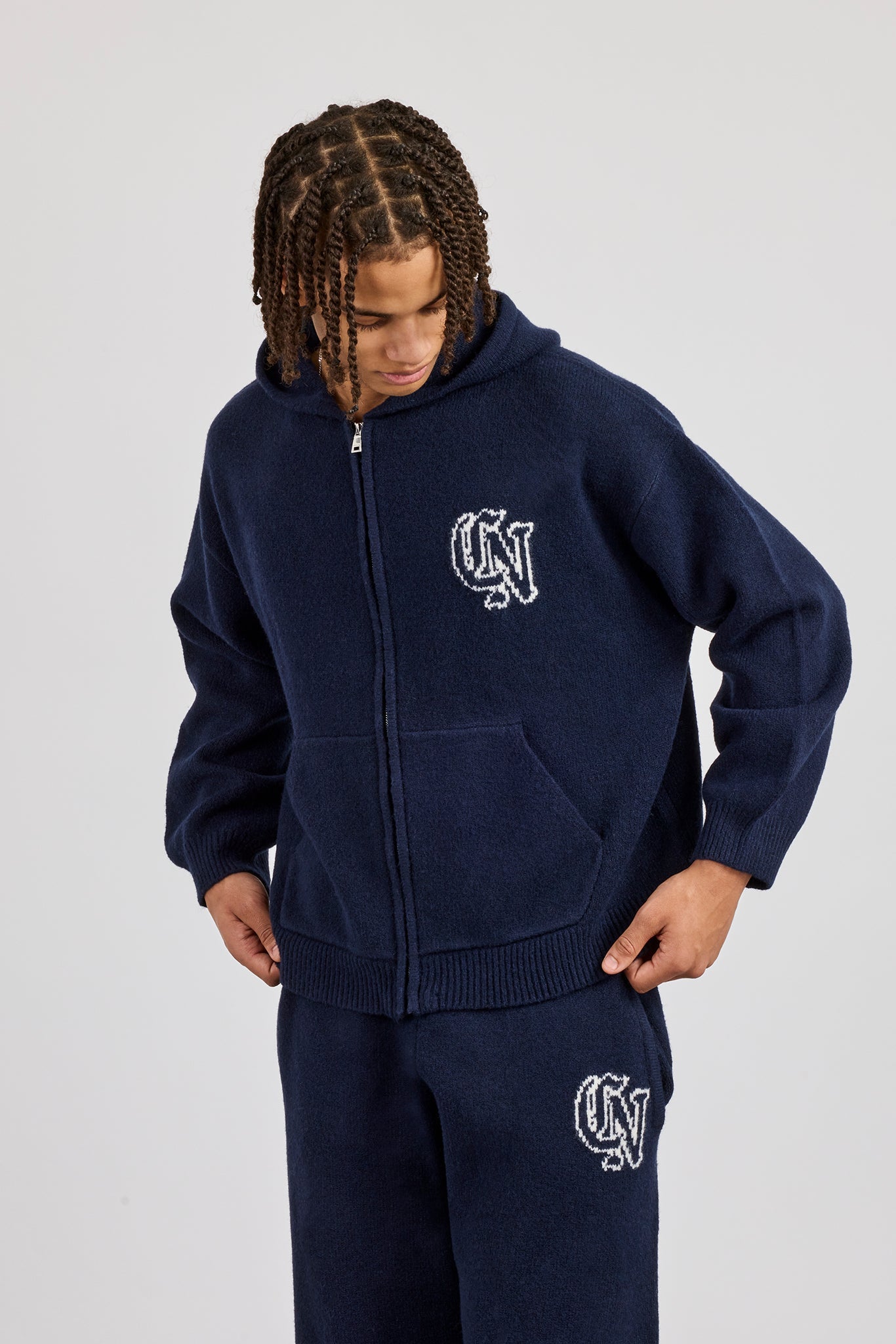 CN Knitted Zip Through Hoodie - Navy